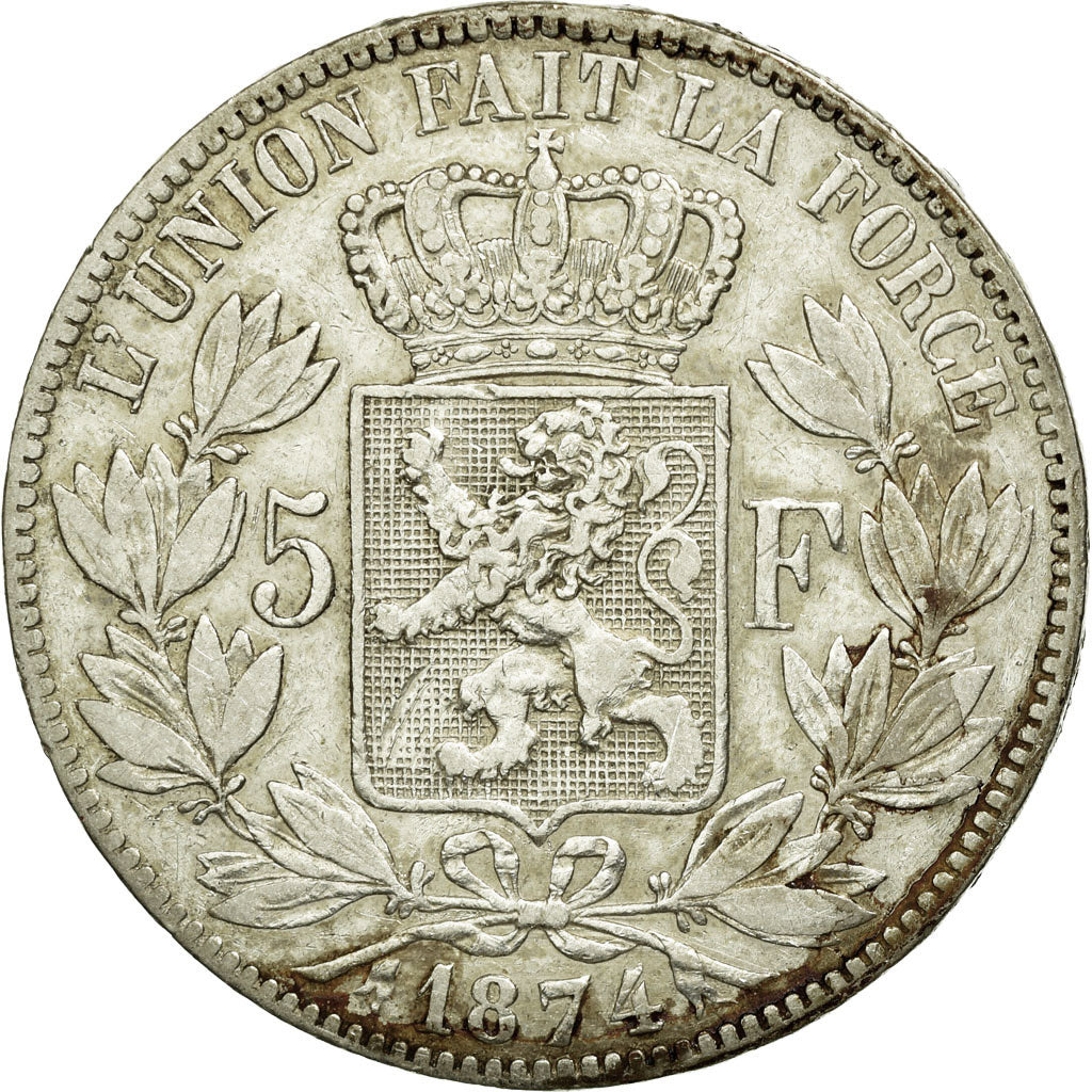 Coin, Belgium, Leopold II, 5 Francs, 5 Frank, 1874, VF(30-35), Silver, KM:24