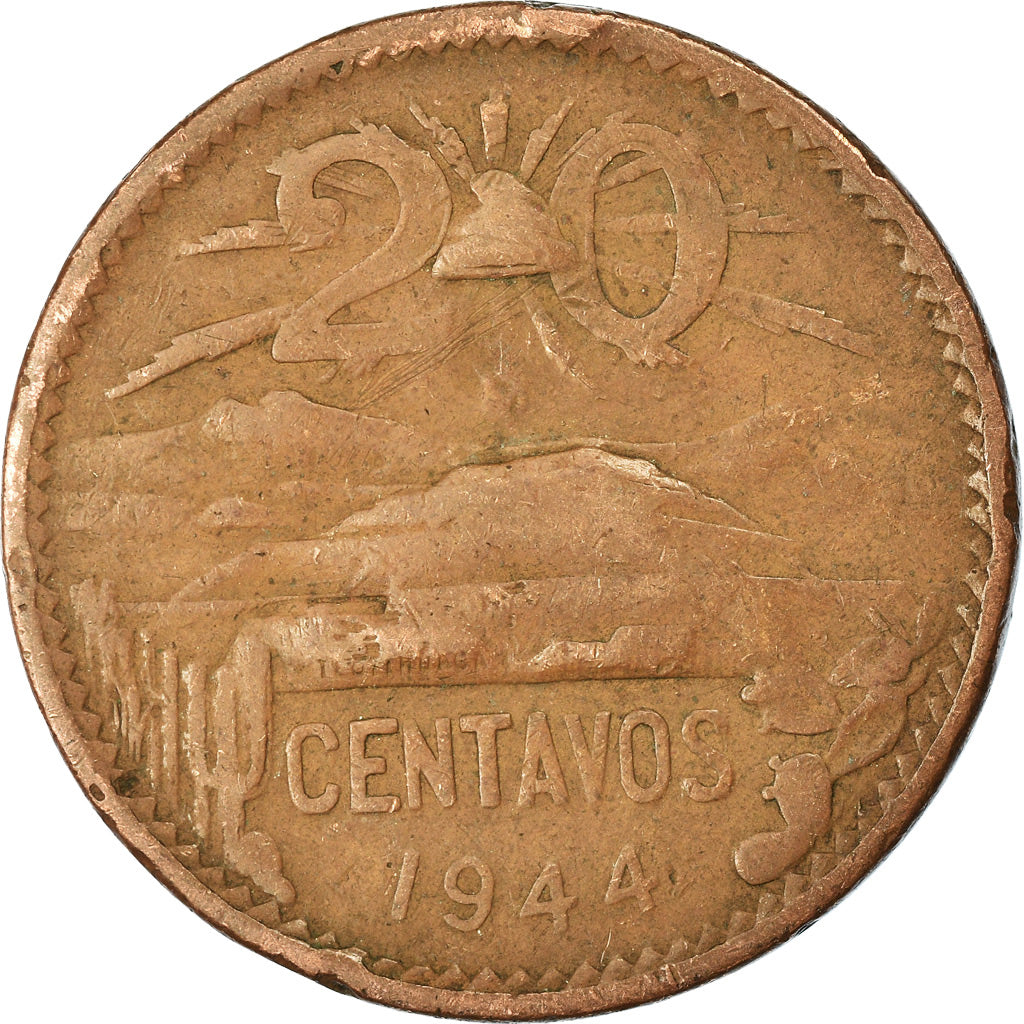 Coin, Mexico, 20 Centavos, 1944, Mexico City, EF(40-45), Bronze, KM:439