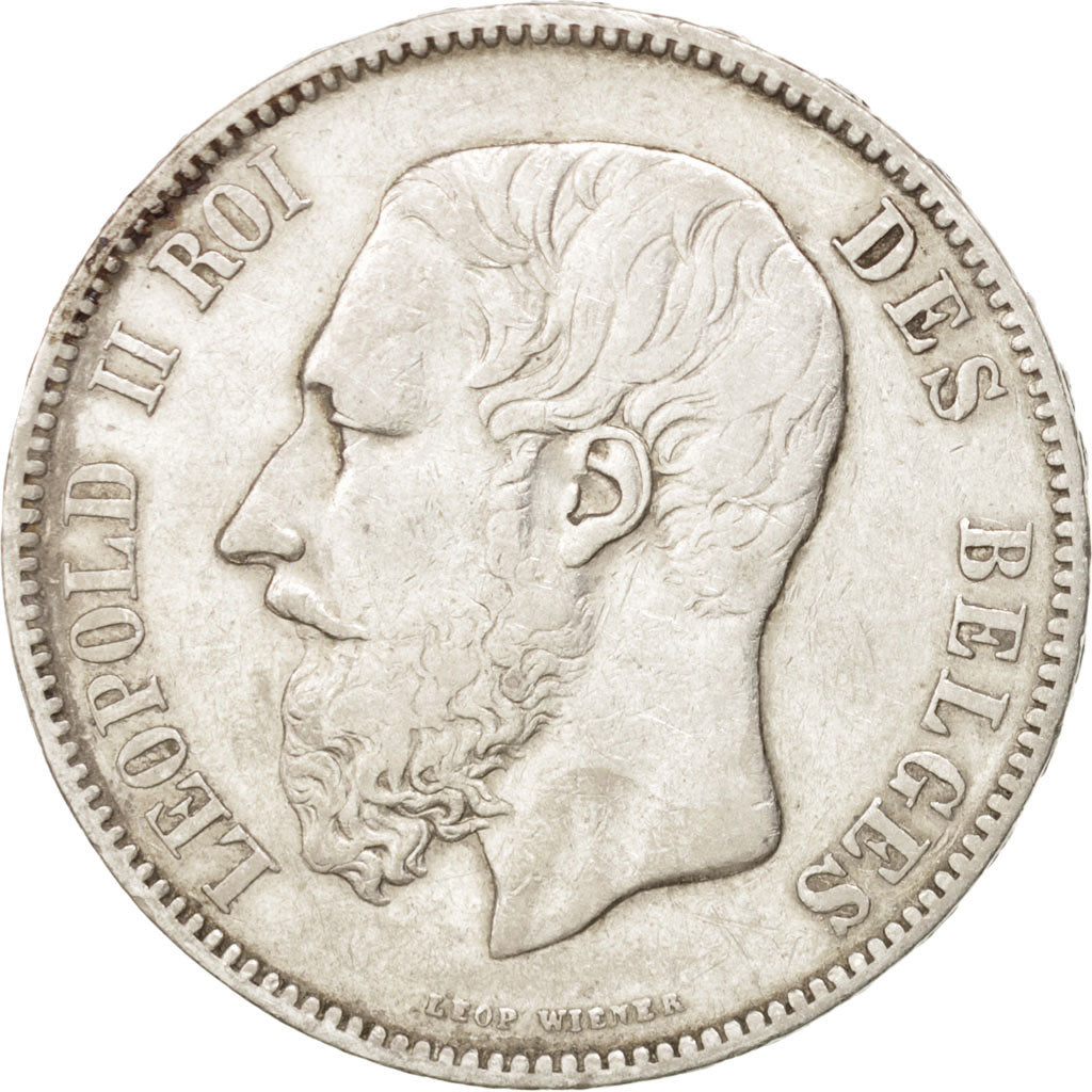 BELGIUM, 5 Francs, 5 Frank, 1875, KM #24, EF(40-45), Silver, 24.86