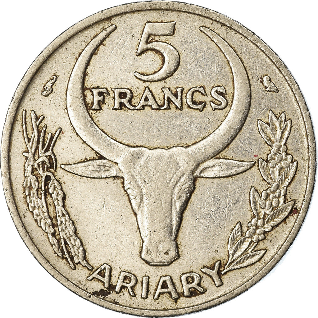 Moneta, Madagascar, 5 Francs, Ariary, 1972, Paris, EF(40-45), Stal nierdzewna
