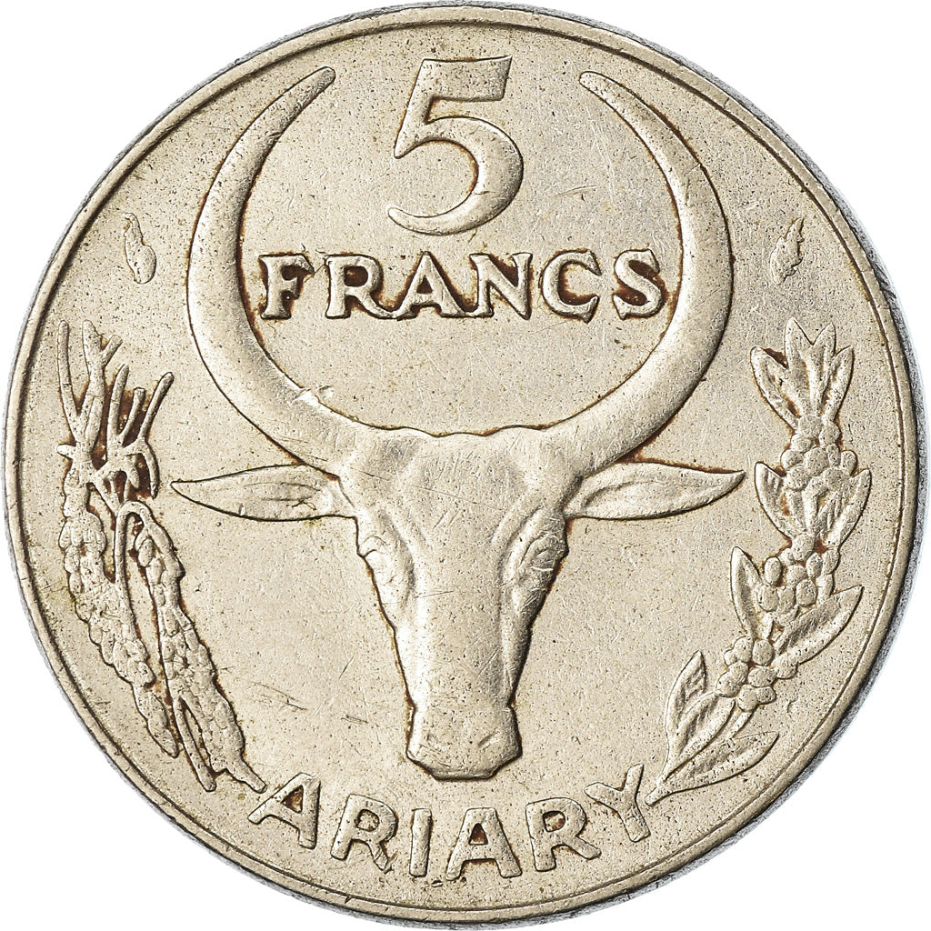 Coin, Madagascar, 5 Francs, Ariary, 1977, Paris, EF(40-45), Stainless Steel