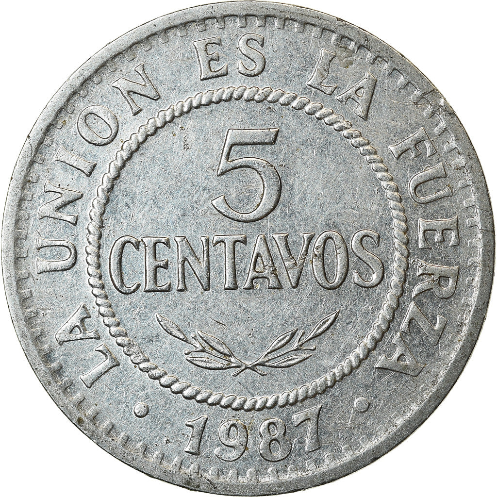 Moneta, Bolivia, 5 Centavos, 1987, BB, Acciaio inossidabile, KM:201