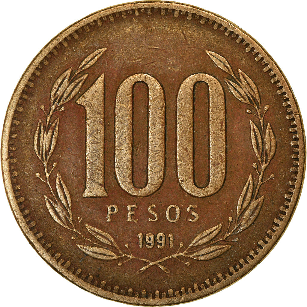 Moneda, Chile, 100 Pesos, 1991, Santiago, MBC, Aluminio - bronce, KM:226.2