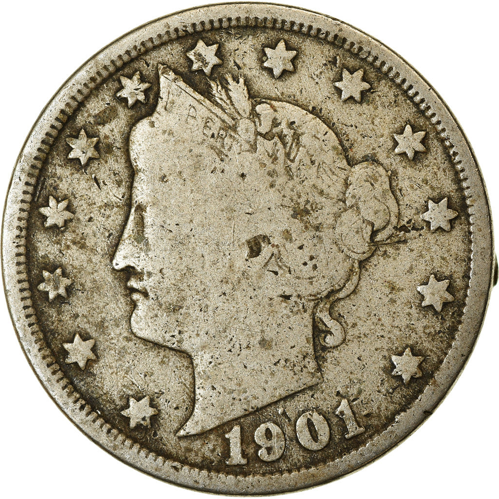 Moneta, USA, Liberty Nickel, 5 Cents, 1901, U.S. Mint, Philadelphia, VF(20-25)