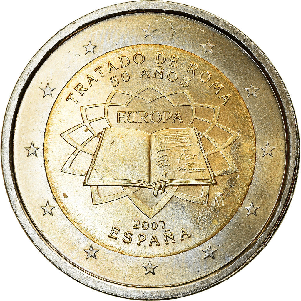 Spanien, 2 Euro, Traité de Rome 50 ans, 2007, VZ, Bi-Metallic, KM:1130
