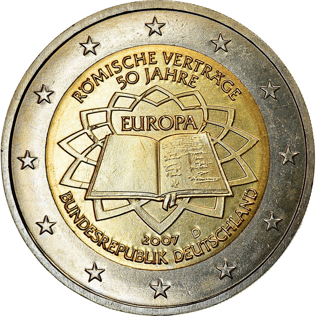 Germany, 2 Euro, Traité de Rome 50 ans, 2007, AU(55-58), Bi-Metallic