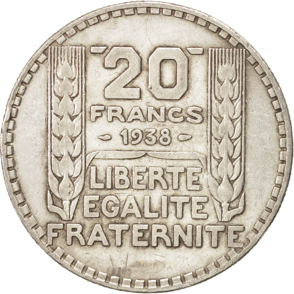 FRANCE, Turin, 20 Francs, 1938, Paris, KM #879, EF(40-45), Silver, 35, Gadoury..