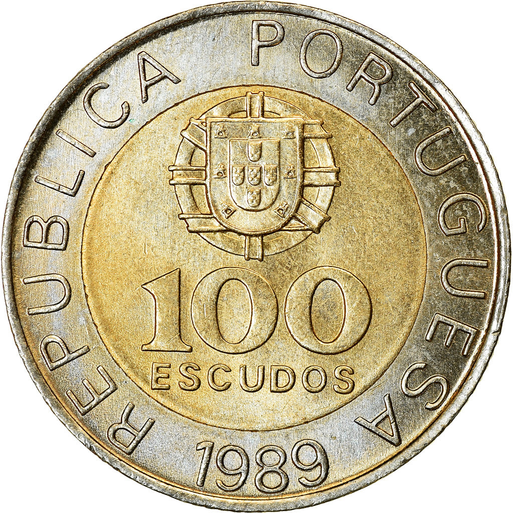 Coin, Portugal, 100 Escudos, 1989, AU(55-58), Bi-Metallic, KM:645.1