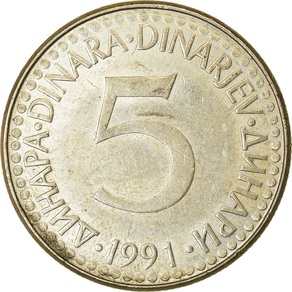 Monnaie, Yougoslavie, 5 Dinara, 1991, TTB, Copper-Nickel-Zinc, KM:144