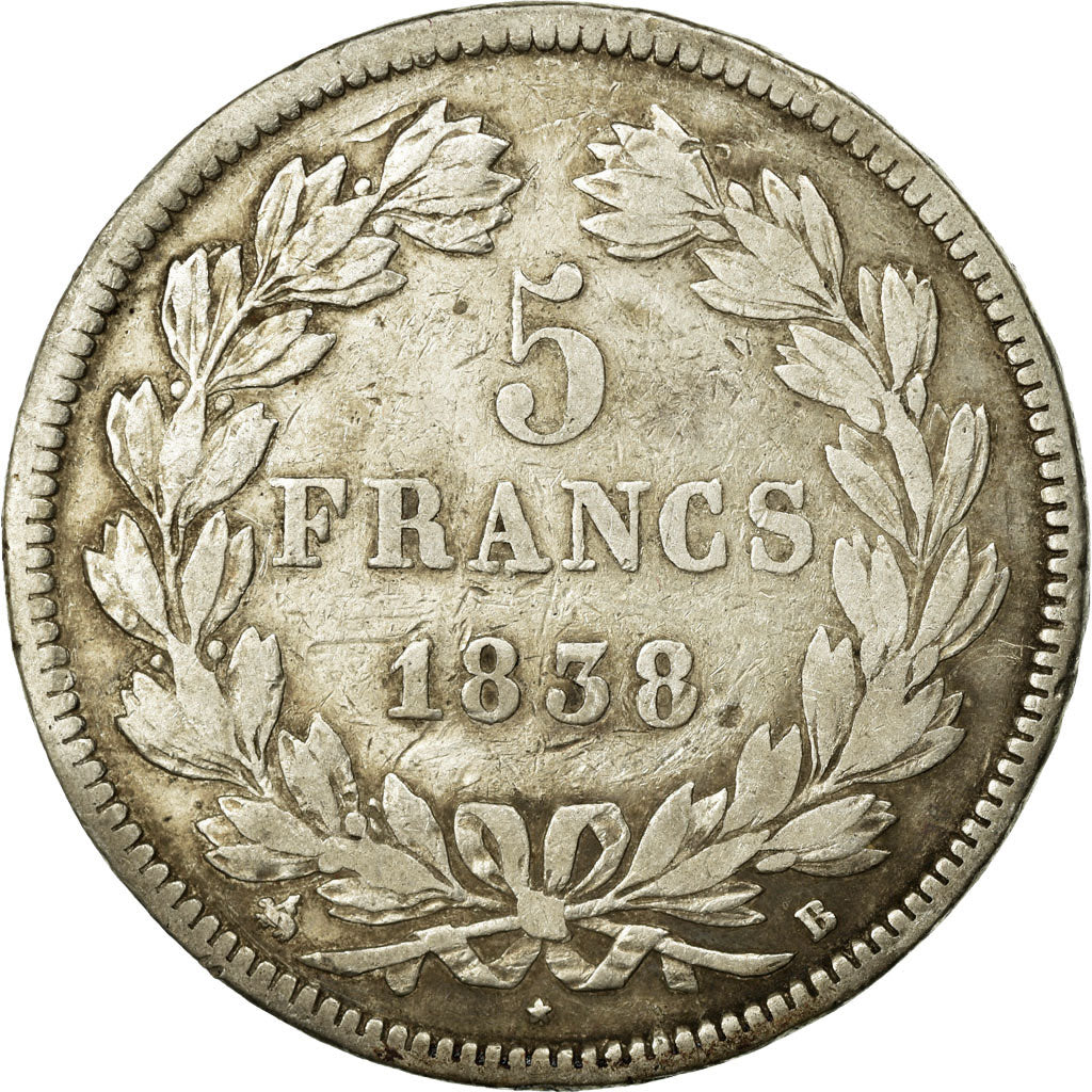 Coin, France, Louis-Philippe, 5 Francs, 1838, Rouen, VF(20-25), Silver