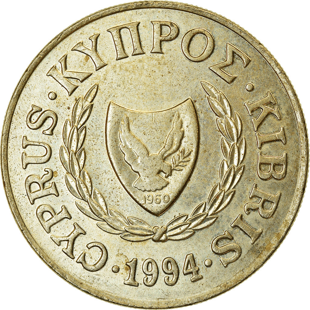Moeda, Chipre, 20 Cents, 1994, EF(40-45), Níquel-Latão, KM:62.2