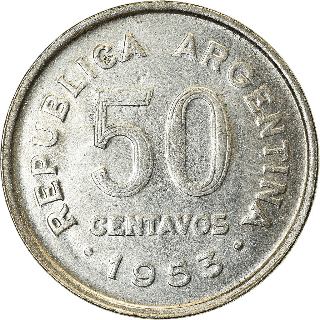 Coin, Argentina, 50 Centavos, 1953, EF(40-45), Nickel Clad Steel, KM:49