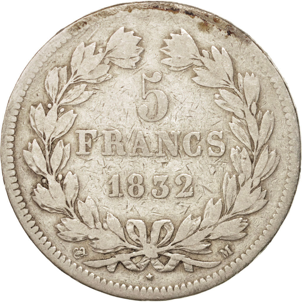 FRANCE, Louis-Philippe, 5 Francs, 1832, Toulouse, KM #749.9, F(12-15), Silver,..
