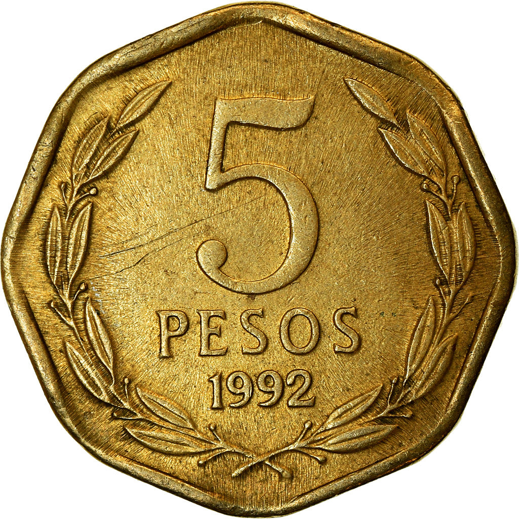 Coin, Chile, 5 Pesos, 1992, Santiago, EF(40-45), Aluminum-Bronze, KM:232