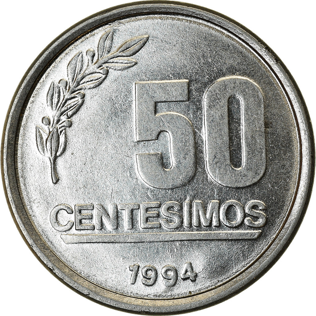 Coin, Uruguay, 50 Centesimos, 1994, EF(40-45), Stainless Steel, KM:106