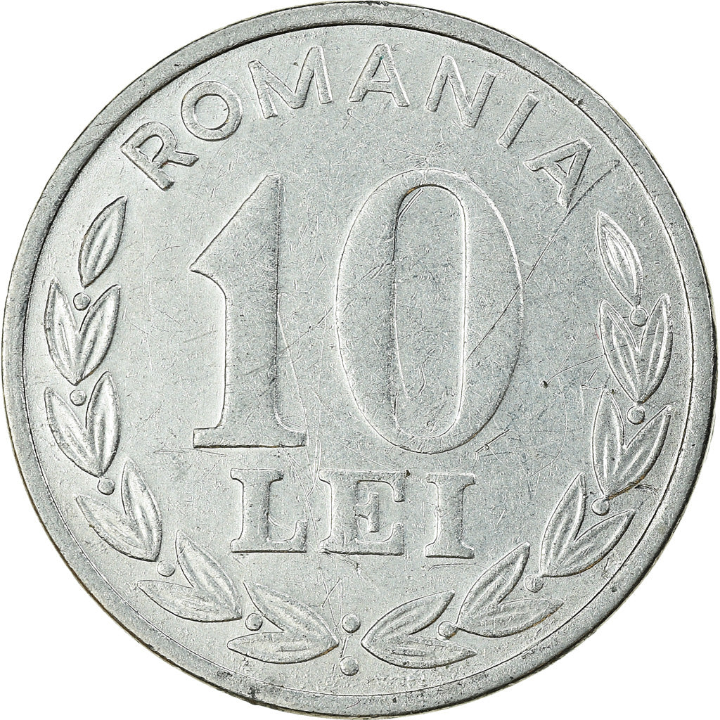 Moneda, Rumanía, 10 Lei, 1995, MBC, Níquel recubierto de acero, KM:116