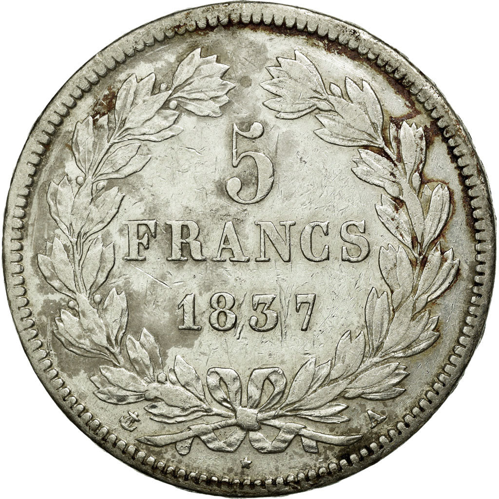 Coin, France, Louis-Philippe, 5 Francs, 1837, Paris, VF(20-25), Silver