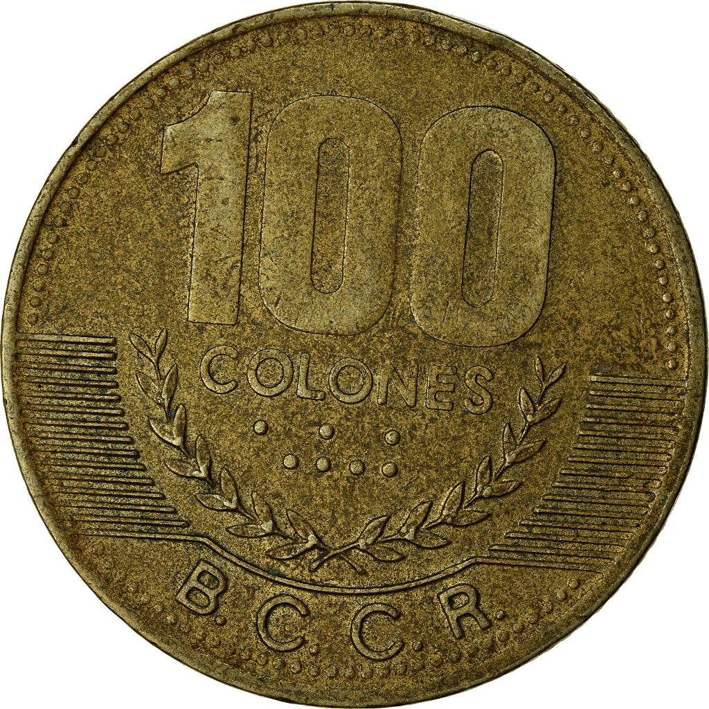 Coin, Costa Rica, 100 Colones, 2000, EF(40-45), Brass, KM:240