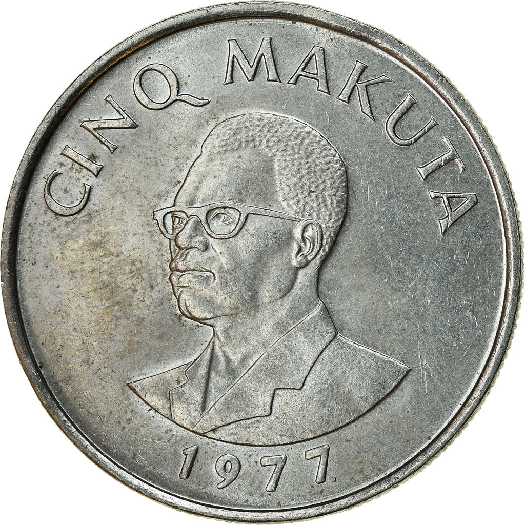Münze, Zaire, 5 Makuta, 1977, SS, Copper-nickel, KM:12
