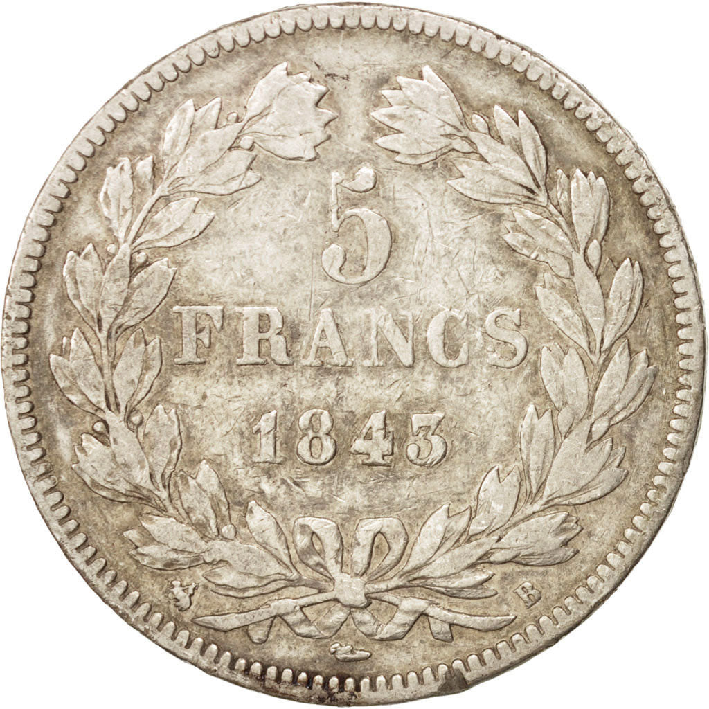 FRANCE, Louis-Philippe, 5 Francs, 1843, Rouen, KM #749.2, VF(20-25), Silver,...