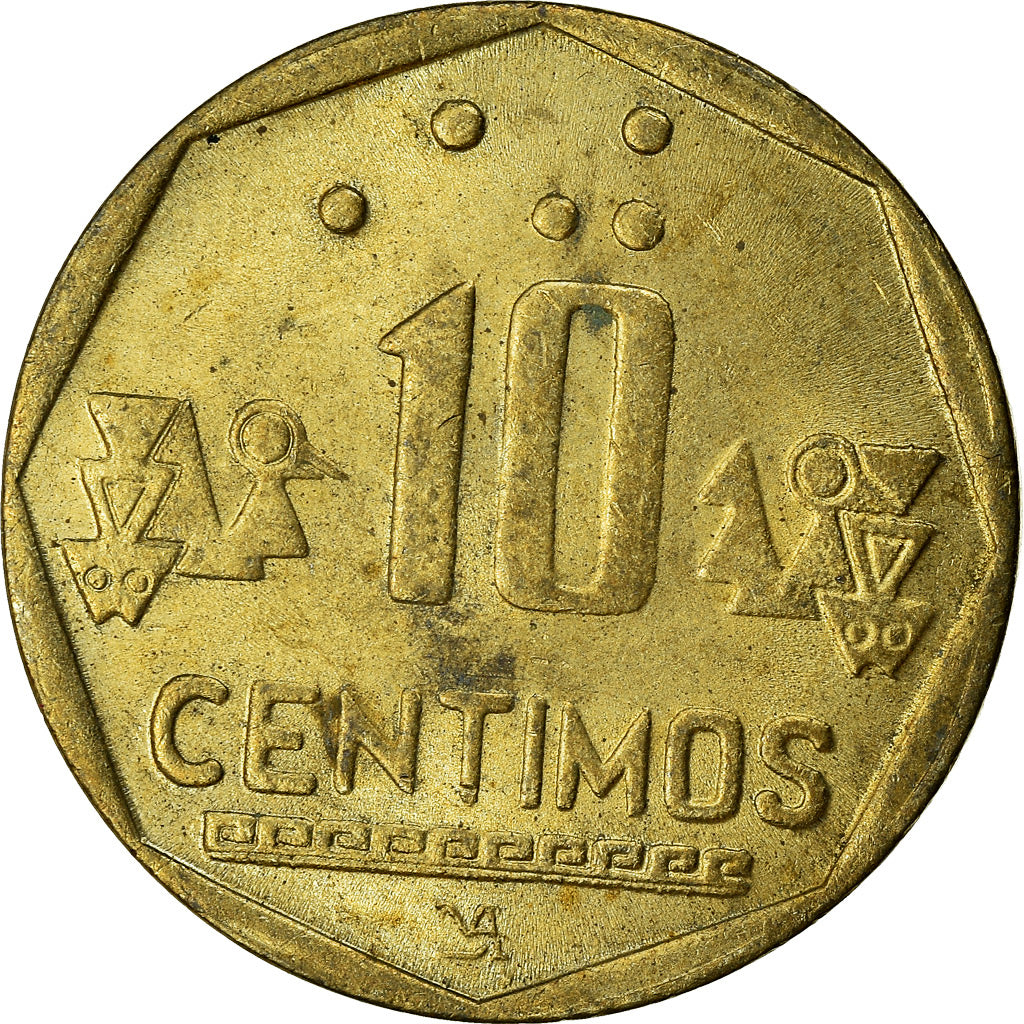 Coin, Peru, 10 Centimos, 1996, Lima, EF(40-45), Brass, KM:305.1