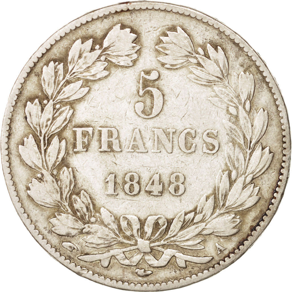 FRANCE, Louis-Philippe, 5 Francs, 1848, Paris, KM #749.1, VF(30-35), Silver,...