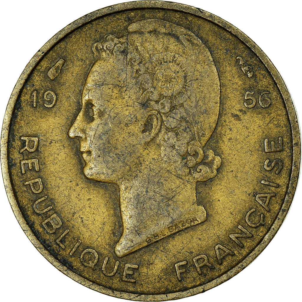 Moneda, África oriental francesa, 5 Francs, 1956, BC+, Aluminio - bronce, KM:5