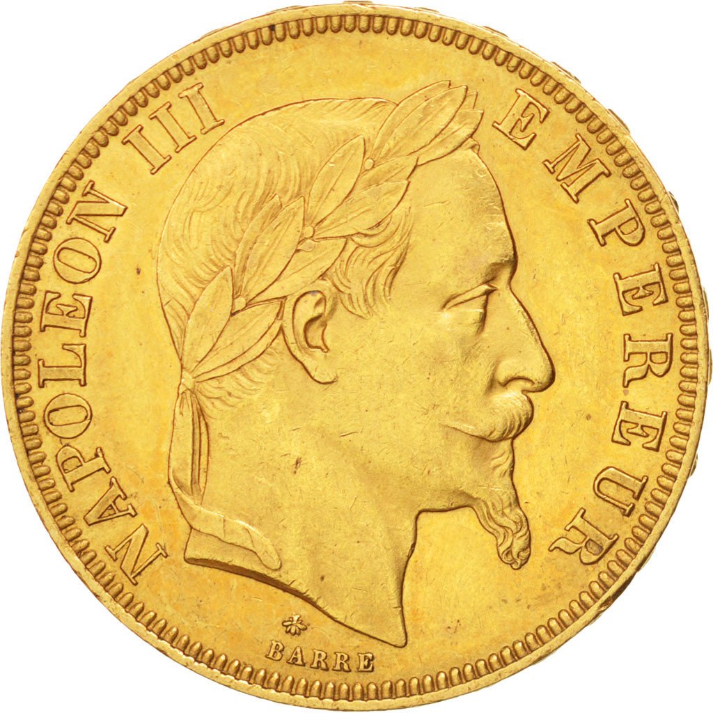 Second Empire, 50 Francs Napoléon III tête laurée, 1866 A, KM 804.1