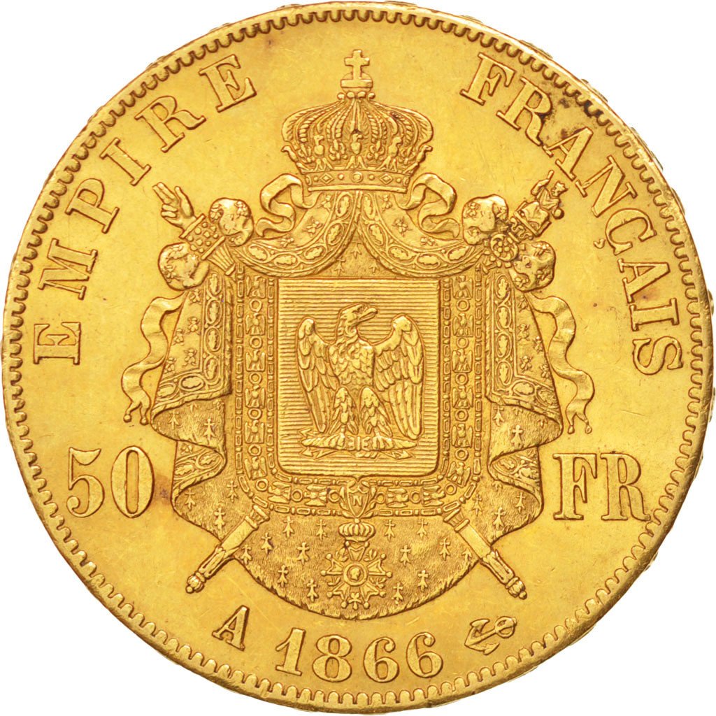 Second Empire, 50 Francs Napoléon III tête laurée, 1866 A, KM 804.1