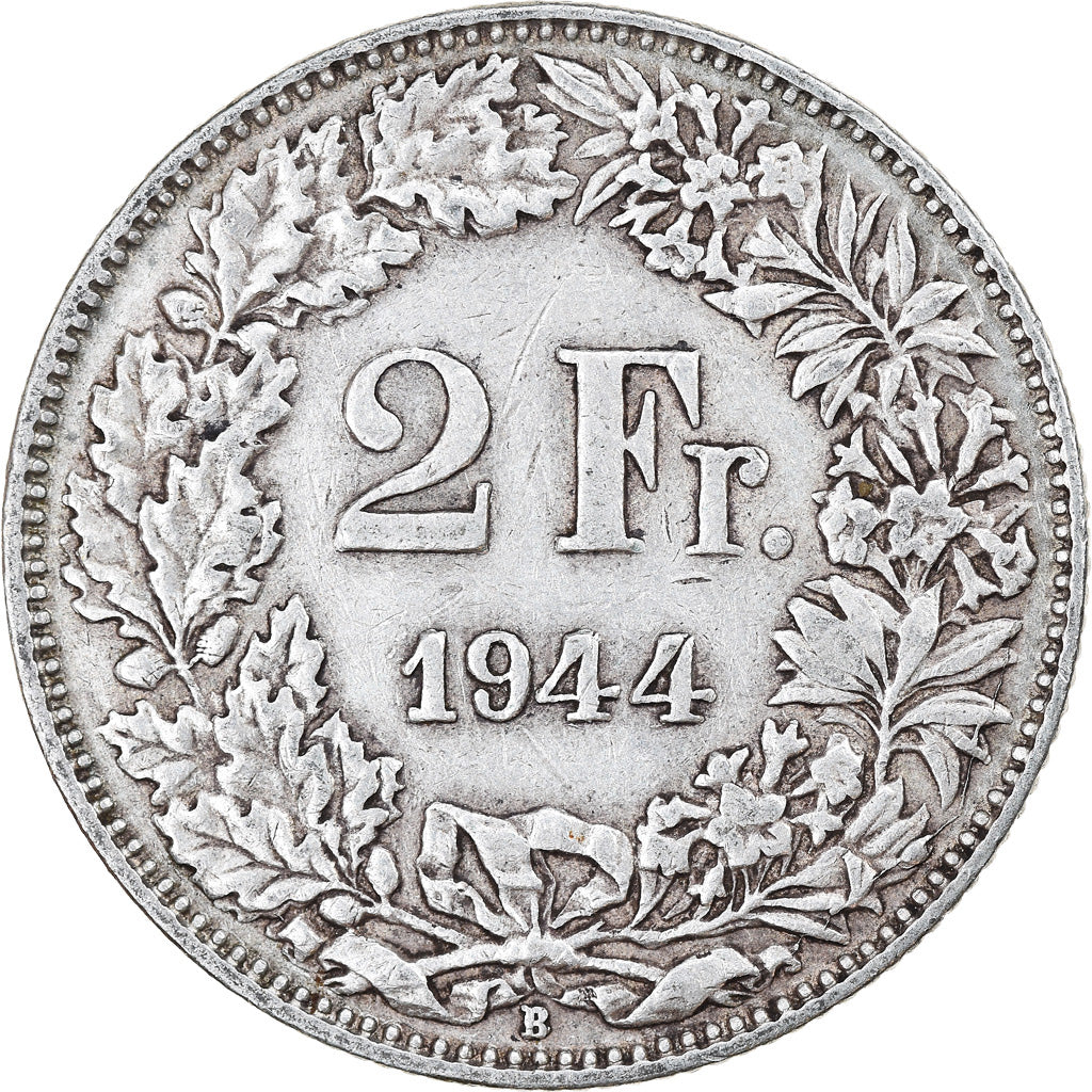 Coin, Switzerland, 2 Francs, 1944, Bern, EF(40-45), Silver, KM:21