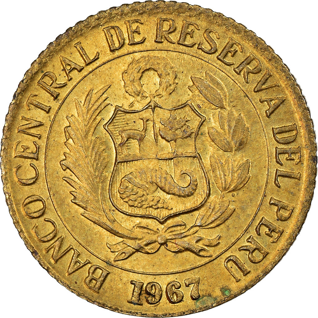 Coin, Peru, 10 Centavos, 1967, EF(40-45), Brass, KM:245.1