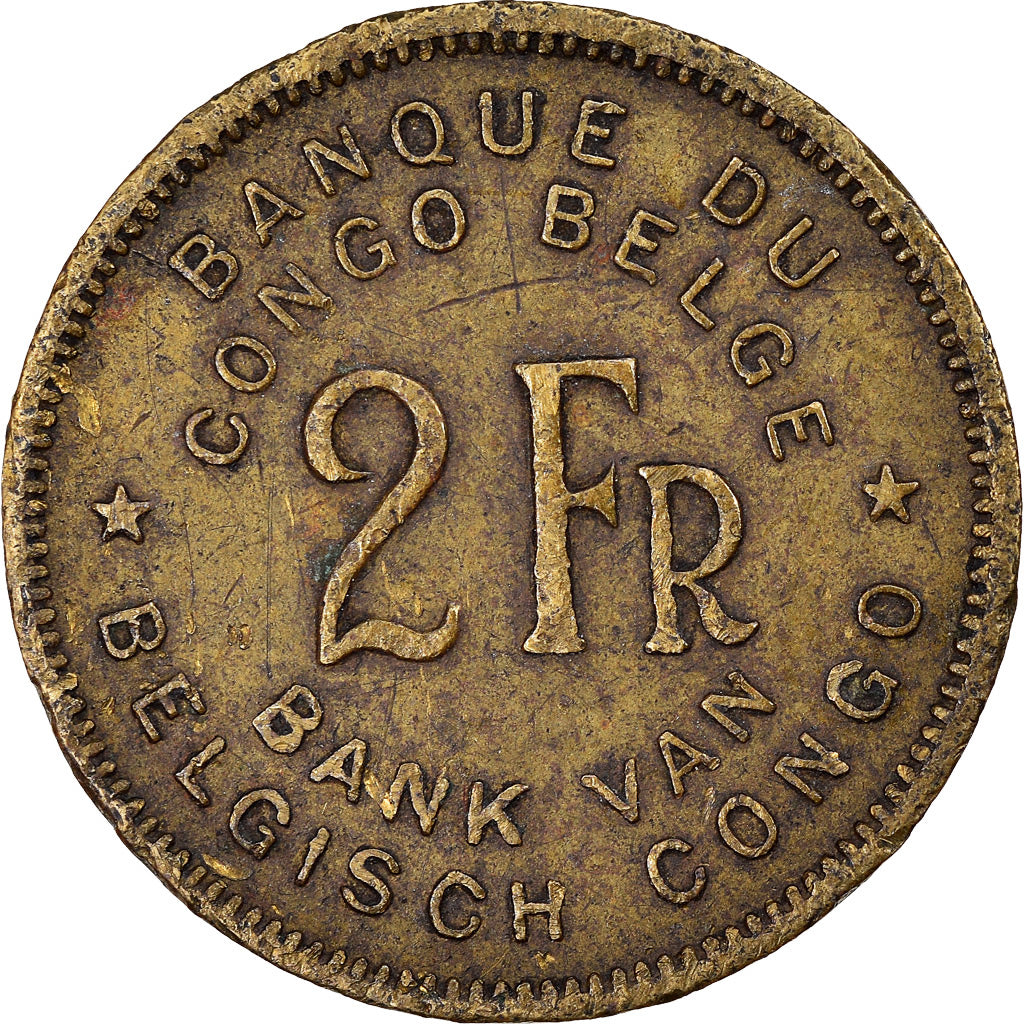 Münze, Belgisch-Kongo, 2 Francs, 1947, SS, Messing, KM:28