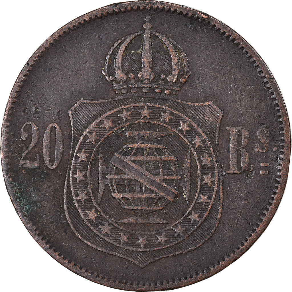 Moneta, Brazylia, Pedro II, 20 Reis, 1869, VF(20-25), Bronze, KM:474