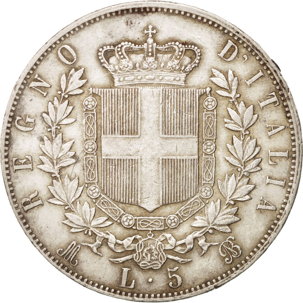 ITALY, 5 Lire, 1869, Milan, KM #8.3, VF(30-35), Silver, 24.92