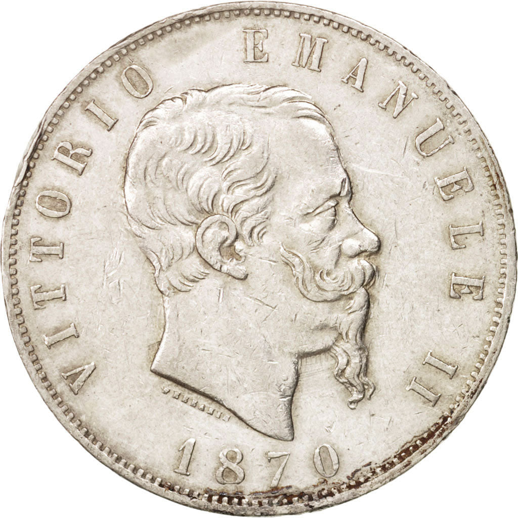 Coin, Italy, Vittorio Emanuele II, 5 Lire, 1870, Milan, EF(40-45), Silver