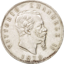 Coin, Italy, Vittorio Emanuele II, 5 Lire, 1870, Milan, EF(40-45), Silver