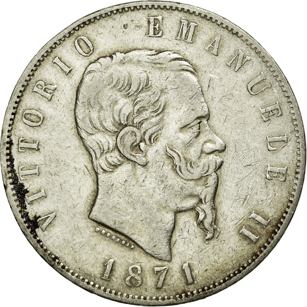 Monnaie, Italie, Vittorio Emanuele II, 5 Lire, 1871, Milan, TB+, Argent, KM:8.3