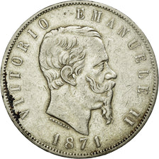Monnaie, Italie, Vittorio Emanuele II, 5 Lire, 1871, Milan, TB+, Argent, KM:8.3