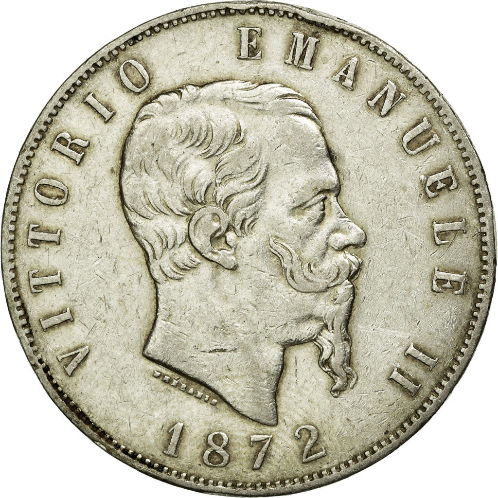 Moneda, Italia, Vittorio Emanuele II, 5 Lire, 1872, Milan, BC+, Plata, KM:8.3