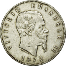 Moneda, Italia, Vittorio Emanuele II, 5 Lire, 1872, Milan, BC+, Plata, KM:8.3