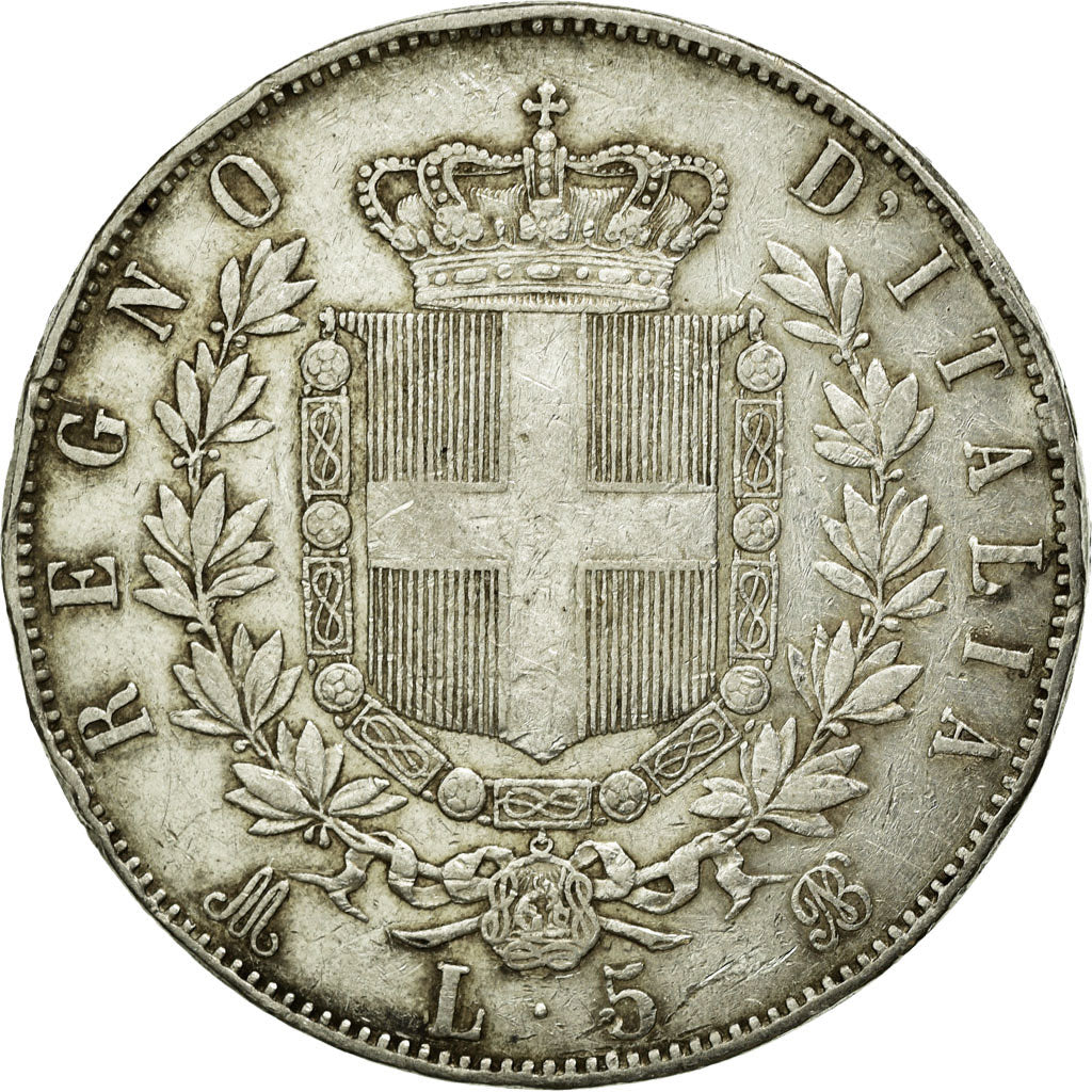 Moneda, Italia, Vittorio Emanuele II, 5 Lire, 1872, Milan, BC+, Plata, KM:8.3