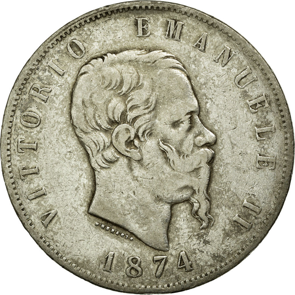 Coin, Italy, Vittorio Emanuele II, 5 Lire, 1874, Milan, VF(20-25), Silver