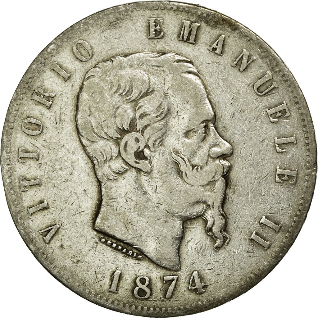 Coin, Italy, Vittorio Emanuele II, 5 Lire, 1874, Milan, VF(20-25), Silver