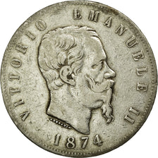 Coin, Italy, Vittorio Emanuele II, 5 Lire, 1874, Milan, VF(20-25), Silver