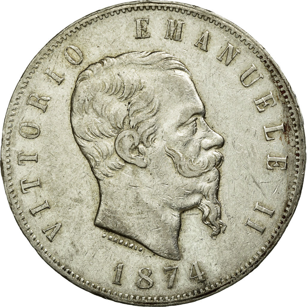 Moneta, Italia, Vittorio Emanuele II, 5 Lire, 1874, Milan, MB+, Argento, KM:8.3