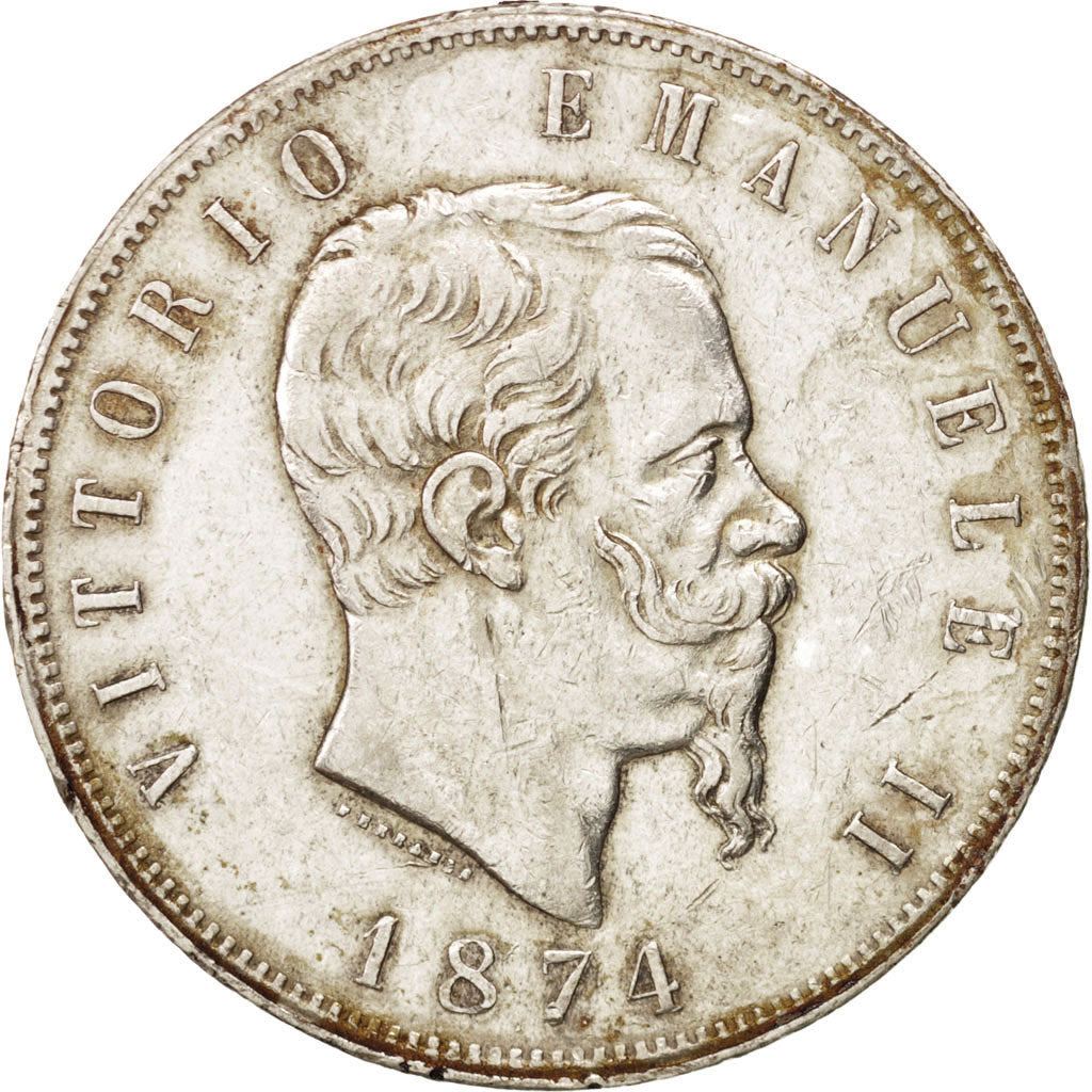 Coin, Italy, Vittorio Emanuele II, 5 Lire, 1874, Milan, VF(30-35), Silver
