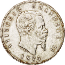 Coin, Italy, Vittorio Emanuele II, 5 Lire, 1874, Milan, VF(30-35), Silver