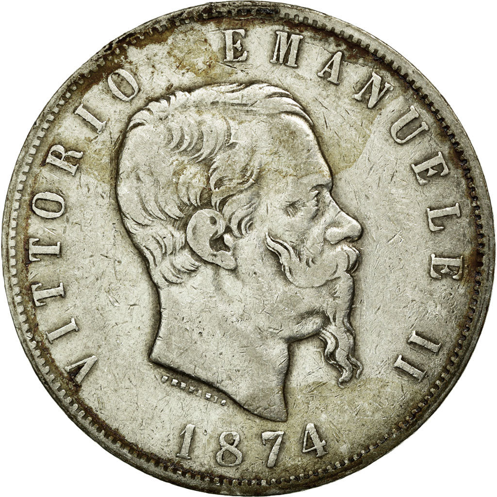 Coin, Italy, Vittorio Emanuele II, 5 Lire, 1874, Milan, VF(20-25), Silver