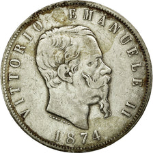 Coin, Italy, Vittorio Emanuele II, 5 Lire, 1874, Milan, VF(20-25), Silver