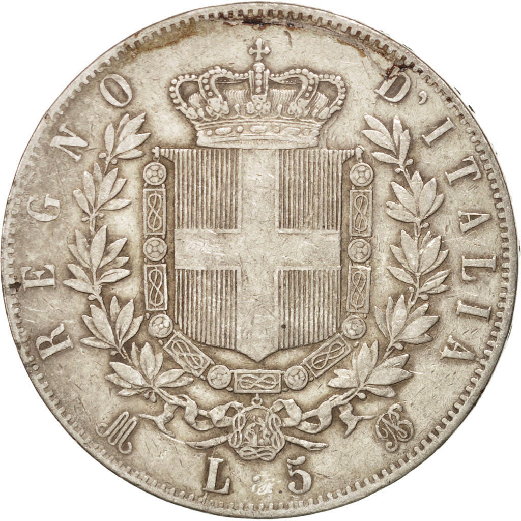 ITALY, 5 Lire, 1874, Milan, KM #8.3, VF(20-25), Silver, 24.89
